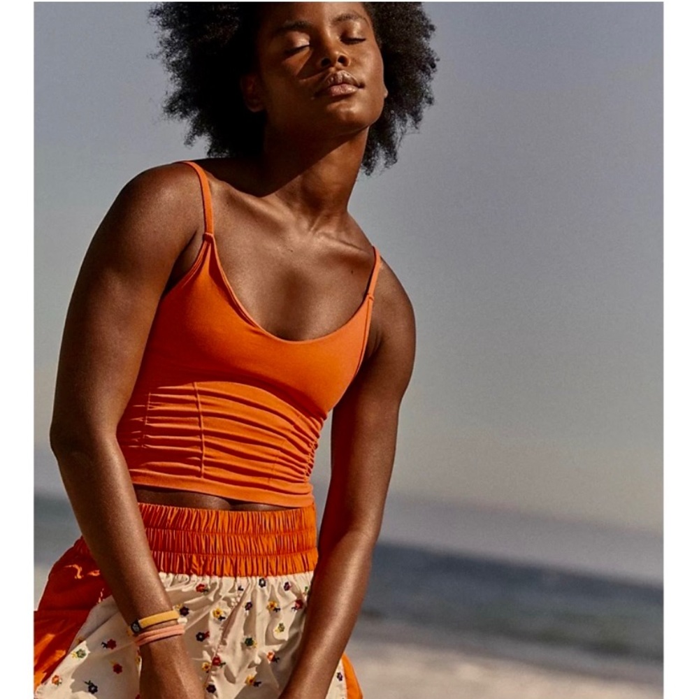 Free People Orange Ribbed Crop Tank Top